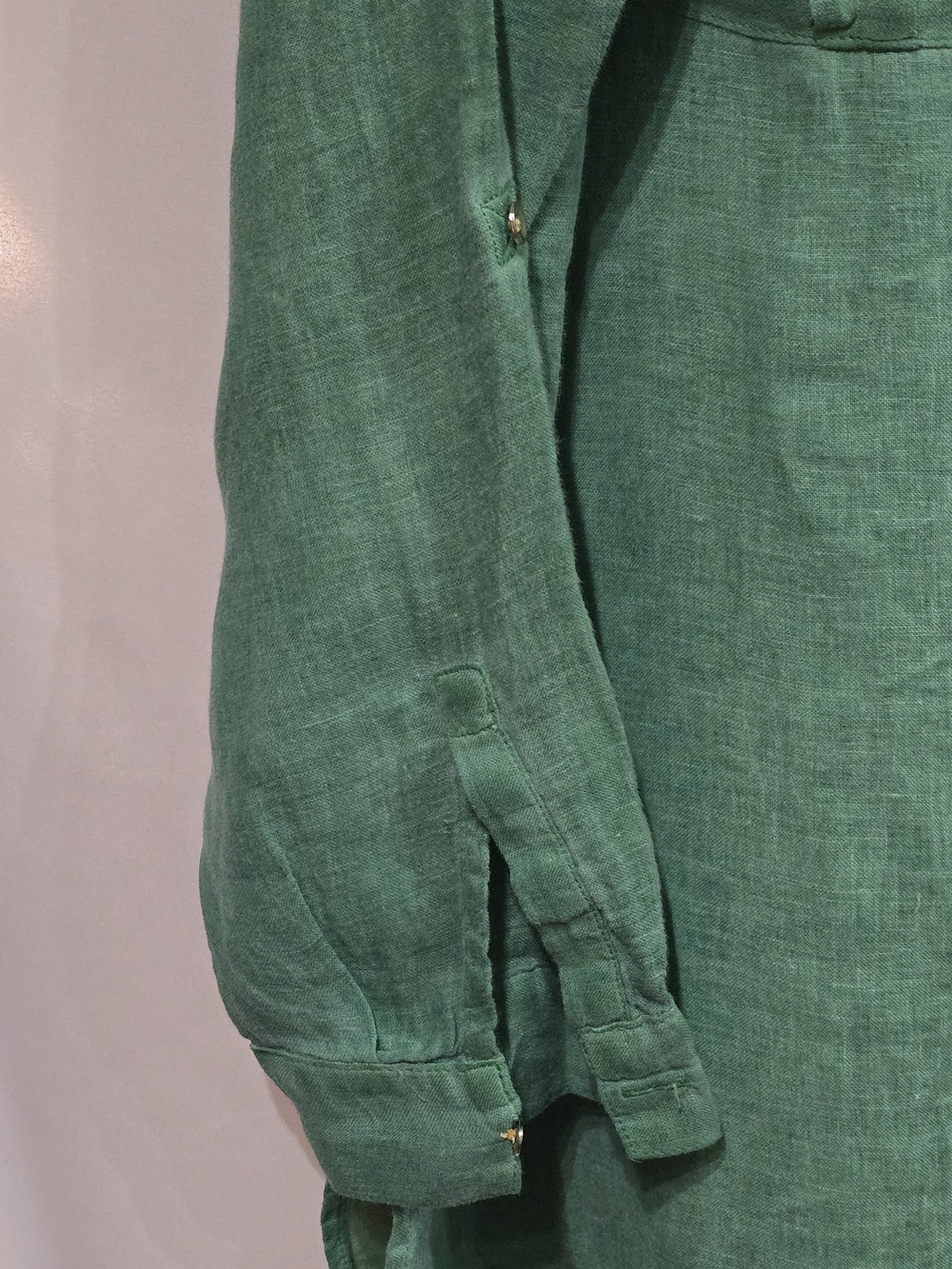 J.Jill Love Linen Garment-Dyed Green Tunic Blouse Band Collar Long-Sleeve L - Picture 3 of 10